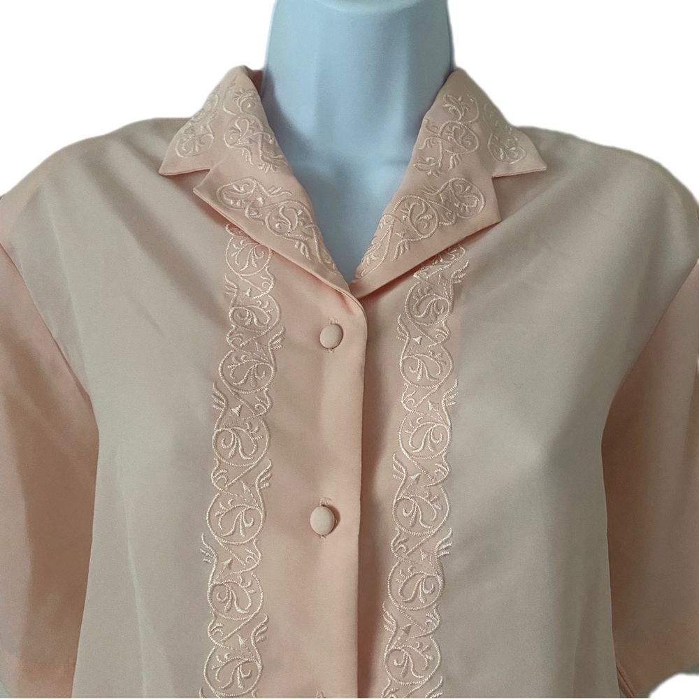 Vintage Yves St. Clair Peach Embroidered Button-Up Blouse Shoulder Pads Shirt 8 - Picture 2 of 6